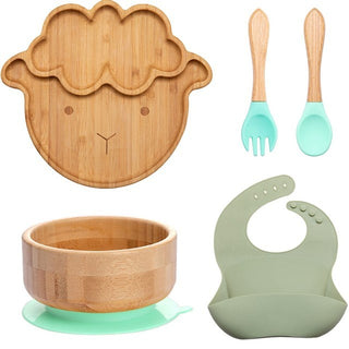 7Pcs Wooden Feeding Tableware Sets