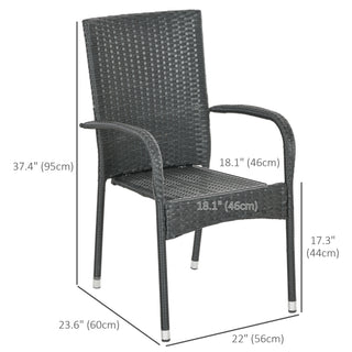 Stackable PE Rattan Outdoor Dining Chairs With Cushion, Patio Wicker Dining Chair With Armrests & Backrest, Cream White