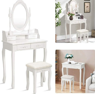 Vanity Table Set with Cushioned Stool