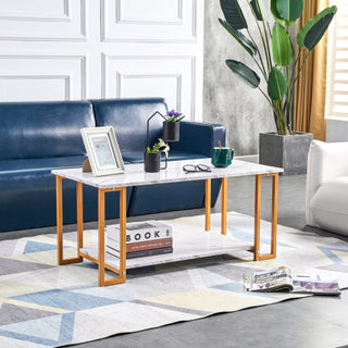 D & N White Marble Coffee Table with Gold Legs – Elegant &amp; Modern Design