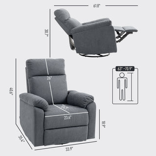Recliner Chair, Wide Swivel Rocker Chair, Overstuffed Single Sofa with Pocket Spring, Footrest, Quick Assembly, Gray