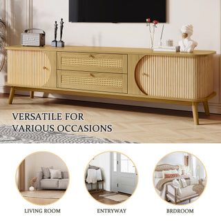 Rattan TV Stand For TVs Up To 75'', Modern Farmhouse Media Console, Entertainment Center With Solid Wood Legs, TV Cabinet For Living Room,Home Theatre