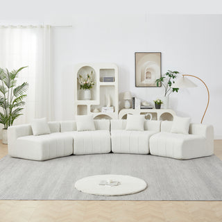 Chenille Curved Sectional Sofa With 4 Pillows,Curved Symmetrical Modular Semi Circular Sofa Sectional For Bedroom, Living Room, Office For Leisure Or Nap, Reading Room, And Lobby
