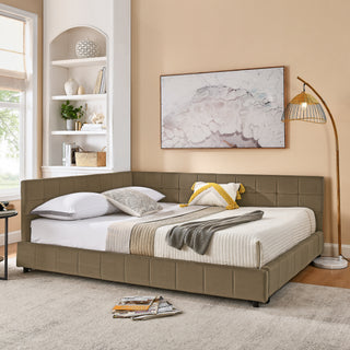 Queen Size Upholstered Tufted Bed Frame, Sofa Bed Frame With Comfortable Backrest And Armrests, Queen Size Bed For Bedroom, Living Room,Velvet, Brown 85.5x64.5x30.5
