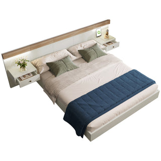 Floating Bed With Headboard In Timber Slatted Frame  Size 160x200