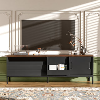 U-Can 70.8'' Modern TV Stand For TVs Up To 75 Inches, Entertainment Center With Storage Space, Sliding Doors, Adjustable Shelves And Metal Frame, Mid Century Modern Media TV Console Table For Living R