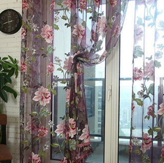 Elegant Peony Jacquard Sheer Curtain