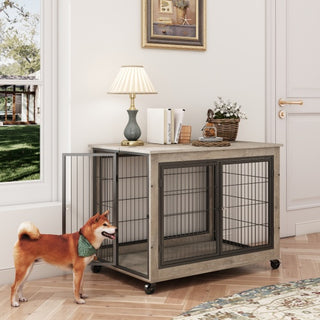 Furniture Style Dog Cage Side Table With Wheels
