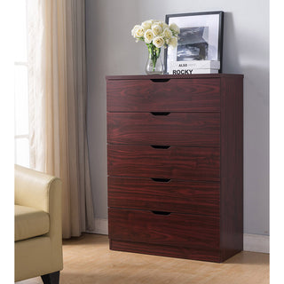 Sleek Modern Wood Dresser – 5 Drawer Bedroom Dresser, Mahogany