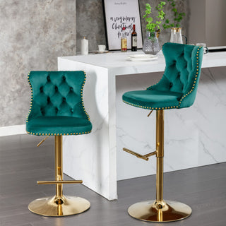 Laila Golden Swivel Velvet Barstools (Set Of 2)