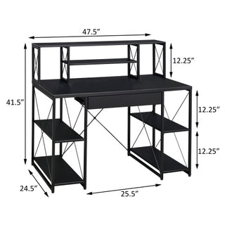 Black Desk With Open Shelves And Hutch