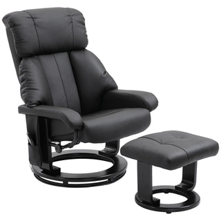 Massage Recliner Chair with Ottoman, 360° Swivel Recliner and Footstool, 10 Point Vibration, PU Leather Reclining Chair with Side Pocket and Remote Control, Black