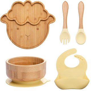 7Pcs Wooden Feeding Tableware Sets