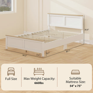 Full Bed Frame With Headboard, Modern Platform Bed Frame With Wooden Slats, No Box Spring Needed, Easy Assembly, White