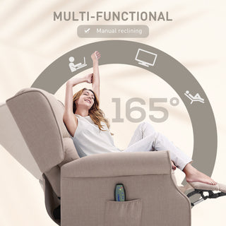 Vibration Massage Recliner Chair for Living Room with Heat,  Wingback Single Sofa, Modern Linen Fabric Push Back Reclining Chair with Footrest, Side Pocket, Dark Beige