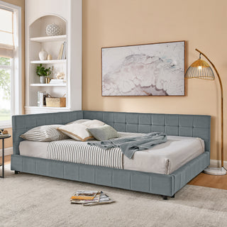 Queen Size Upholstered Tufted Bed Frame, Sofa Bed Frame With Comfortable Backrest And Armrests, Queen Size Bed For Bedroom, Living Room,Velvet, GREY 85.5x64.5x30.5
