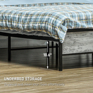 Full Bed Frame with Storage Upholstered Headboard, Full Size Bed Frame with LED Lights, Charging Station, Cement Gray