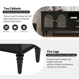 VIBE HAUS 68.9'' Retro TV Stand For TVs Up To 75 Inches, Entertainment Center Media Console With Fluted Glass Doors And Five Solid Wood Legs For Living Room