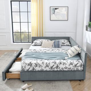 Queen Size Storage Upholstered Tufted Bed Frame, Sofa Bed Frame With Comfortable Backrest And Armrests,Queen Size Bed For Bedroom, Living Room,Velvet, Grey 85.5x64.5x29.5