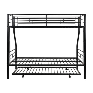 Twin Over Full With Trundle Metal Bunk Bed , No Box Spring Needed, Easy Assemble