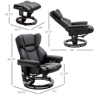 Massage Recliner Chair With Ottoman Footrest, 10 Vibration Points, 360° Swivel Reclining Chair, Faux Leather Living Room Chair With Side Pocket And Remote Control, Black