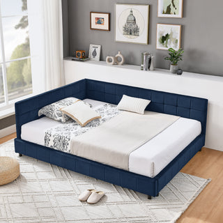 Full Size Upholstered Tufted  Bed Frame, Sofa Bed Frame With Comfortable Backrest And Armrests, Full Size Bed For Bedroom, Living Room,Velvet, Dark Blue 80.5x59x30.5