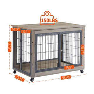 Furniture Style Dog Cage Side Table With Wheels