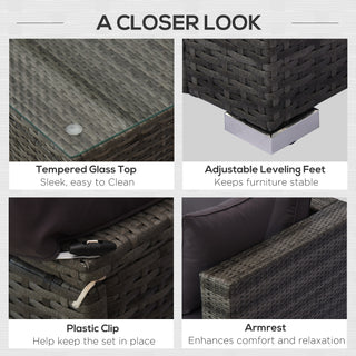 5-Piece Outdoor Sectional Furniture, Patio Sofa Set, PE Wicker Couch, Cushions, Pillows, Ottoman, Table, Charcoal