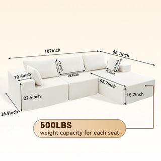 108-inch Modular Combination Sofa, Modern Modular L-shaped Sofa With A Lounge Chair, Upholstered Boneless Sofa
