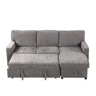 Upholstery Sleeper GREY Sectional Sofa With Storage Space, USB Port, 2 Cup Holders On Back Cushions