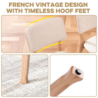 Wooden Dining Chairs Set Of 2, Mid Century Modern Kitchen Chairs With Fabric Upholstered And Curved Backrest For Dining Room Restaurant Or Cafe 300LBS Capacity, Natural