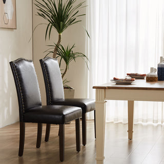 Modern Armless Dining Chairs With Upholstered Fabric,Nailhead Trim And Wood Legs