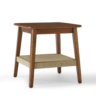 Mid-Century Side Table With Woven Shelf