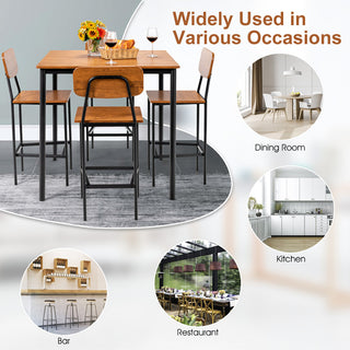 5 Pieces Industrial Dining Table Set With Counter Height Table And 4 Bar Stools