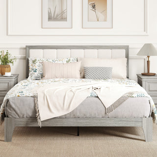 Queen Bed Frame with Headboard Queen Platform Bed Frame with Wooden Slats No Box Spring Needed Easy Assembly Gray