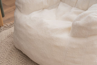 Soft Tufted Foam Bean Bag Chair With Teddy Fabric Ivory White