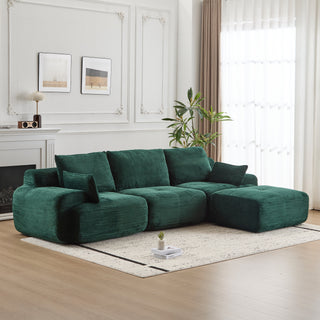 Modern Memory Foam Compressed Sofa,Large Sectional Couches For Living Room,Pet-Friendly Cloud Modular Sectional Sofa,Corduroy Fabric,Extra Deep Loveseat,No Assembly Required,Green