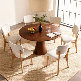 Wooden Dining Chairs Set Of 2, Mid Century Modern Kitchen Chairs With Fabric Upholstered And Curved Backrest For Dining Room Restaurant Or Cafe 300LBS Capacity, Natural