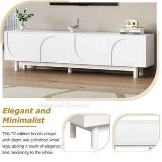 ON-TREND Graceful TV Stand With Arch Cabinets For TVs Up To 78'', Minimalist Entertainment Center With Solid Wood Legs, Practical Media Console With Adjustable Shelves For Living Room, White