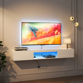 Floating TV Stand Wall Mounted With 16 Color LEDs, Modern TV Stand,Floating TV Cabinet Entertainment Center For 55 60 65 Inch TV,White