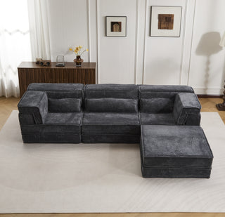 Compression Mahjong Sofa,Convertible Floor Sofa Bed,DIY Boneless Modular Sectional Sofa,No Assembly Required,Circle Fleece Fabric,Oversized 3 Seater With 1 Ottoman,Dark-grey
