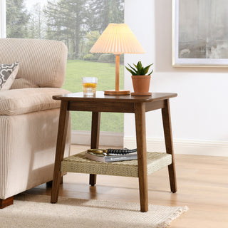 Mid-Century Side Table With Woven Shelf