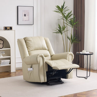 Power Lift Recliner Chair With Massage & Heat, Single Motor Lift Chair, Breathable PU Faux Leather, USB & Type-C, Side Pockets, Cream