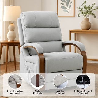 Power Lift Recliner Chair With Massage & Heat For Elderly, Dual Motor Electric Lift Recliner, Egyptian Velvet Fabric Upholstery, Side Pockets, Beige