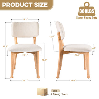Wooden Dining Chairs Set Of 2, Mid Century Modern Kitchen Chairs With Fabric Upholstered And Curved Backrest For Dining Room Restaurant Or Cafe 300LBS Capacity, Natural