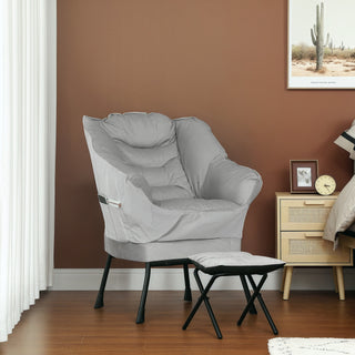 Lazy Chair And Ottoman Set, Fabric Upholstered Accent Chair With Side Pockets, For Living Room, Bedroom, Light Gray