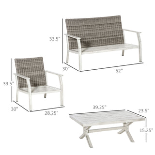 4 Pieces Patio Furniture Set with Cushions, Outdoor Wicker Conversation Sofa Sets, Aluminum Frame Sofa Sets for Backyard, Poolside, Garden, Beige