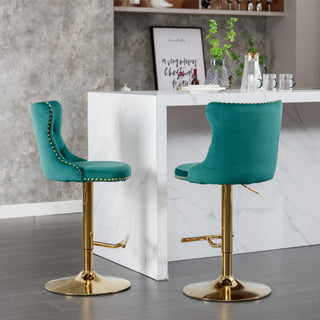 Laila Golden Swivel Velvet Barstools (Set Of 2)