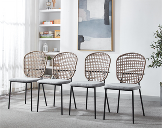 BLACK And Gray Sennit Chair,set Of 4,dining Chair,coffee Chair