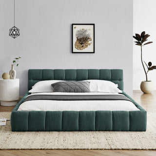 Queen Size Upholstered Bed Frame With Thick Fabric, Chenille Fabric Grounded Queen Size Platform Bed With Headboard And Solid Frame. No Box Spring Needed, GREEN  68x86.5x23.5